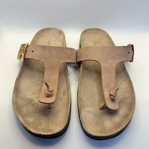 Tory Burch Mellow Strap Leather and Gold Cork Sandals Size 8
